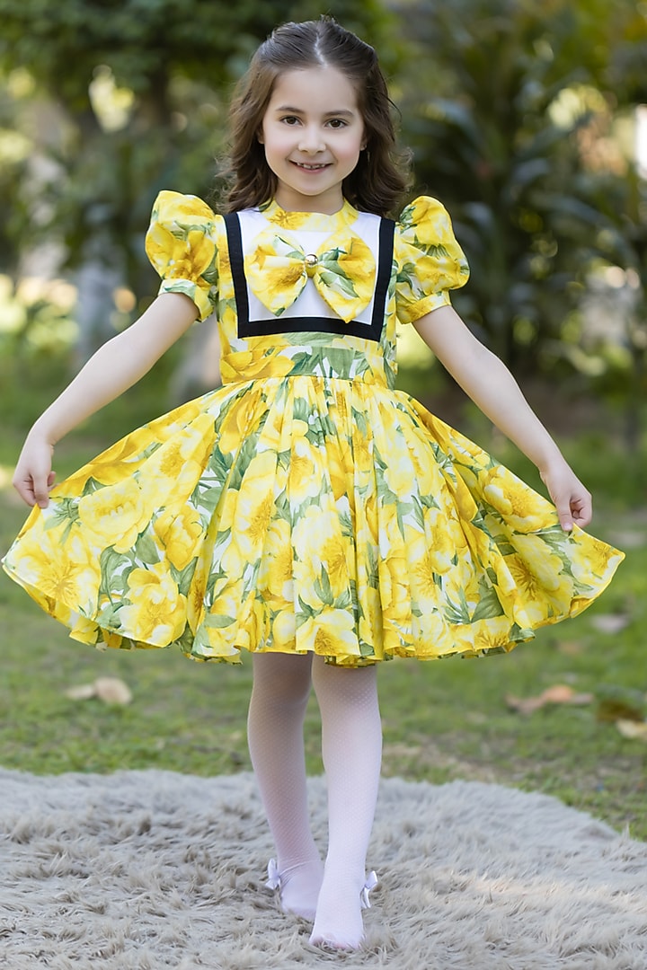Yellow Cotton Dress For Girls by The Pony & Peony Co at Pernia's Pop Up Shop