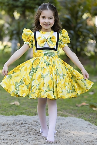Yellow Cotton Dress For Girls by The Pony & Peony Co