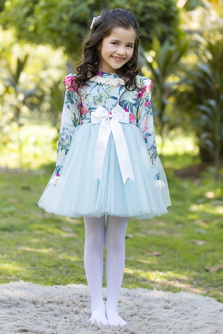 Blue Cotton Dress For Girls by The Pony & Peony Co at Pernia's Pop Up Shop