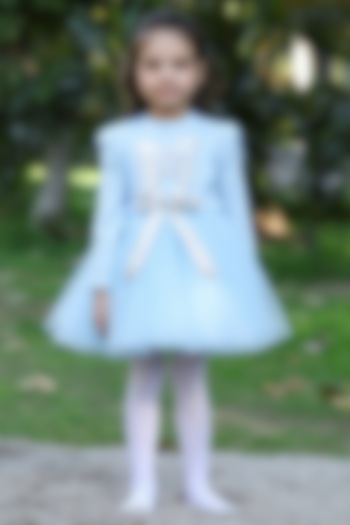 Blue Cotton Dress For Girls by The Pony & Peony Co at Pernia's Pop Up Shop