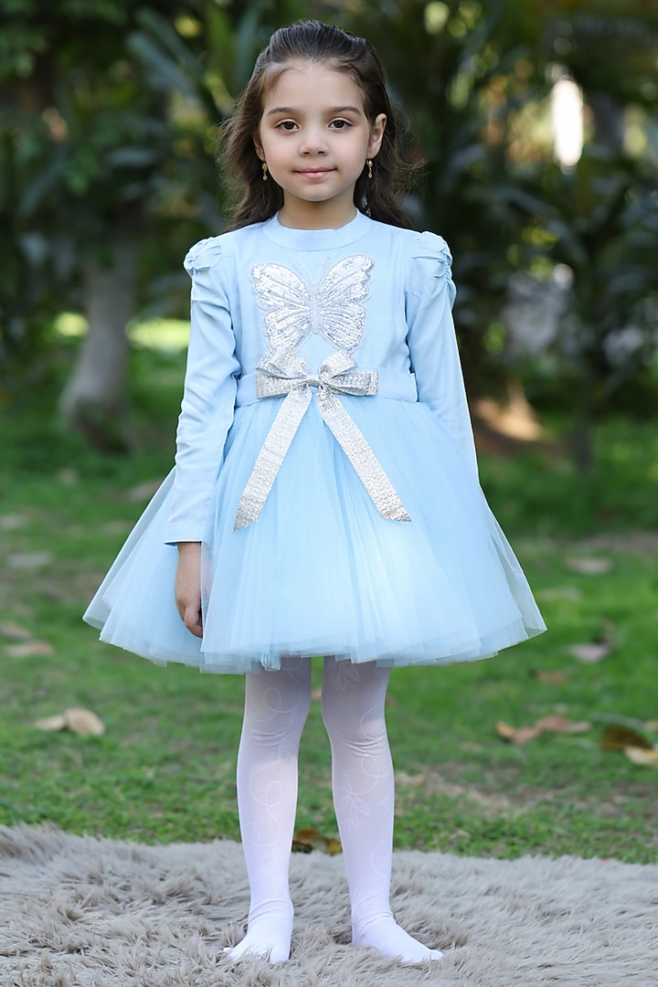 Blue Cotton Dress For Girls by The Pony & Peony Co at Pernia's Pop Up Shop