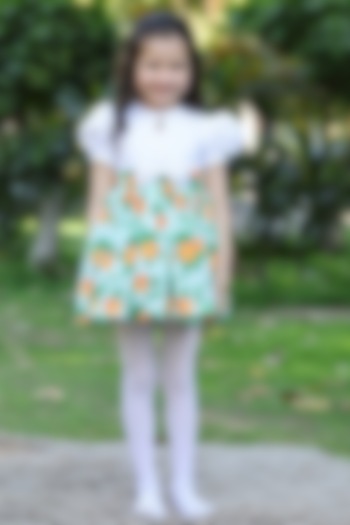 Green & Orange Cotton Dress For Girls by The Pony & Peony Co at Pernia's Pop Up Shop