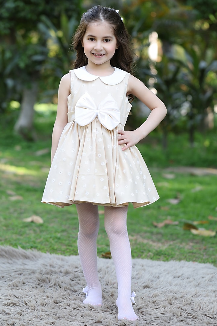 Beige Cotton Dress For Girls by The Pony & Peony Co at Pernia's Pop Up Shop