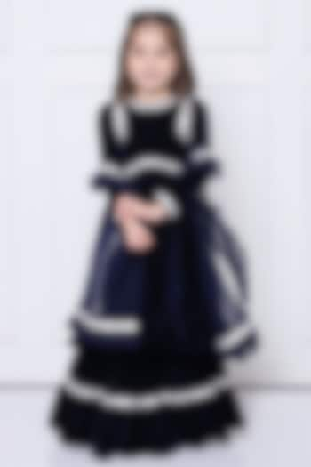 Navy Blue Velvet Sharara Set For Girls by The Pony & Peony Co at Pernia's Pop Up Shop