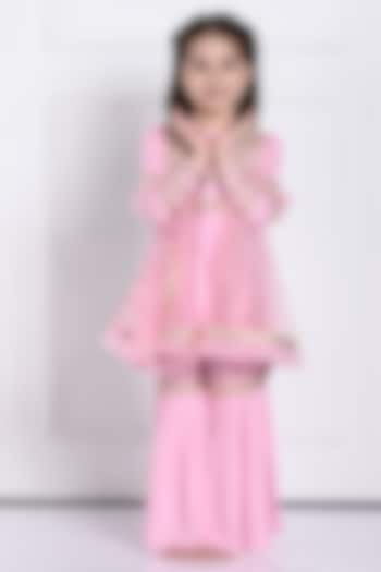 Light Pink Rayon Sharara Set For Girls by The Pony & Peony Co at Pernia's Pop Up Shop