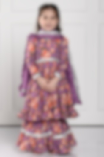 Purple Cotton Printed Sharara Set For Girls by The Pony & Peony Co at Pernia's Pop Up Shop