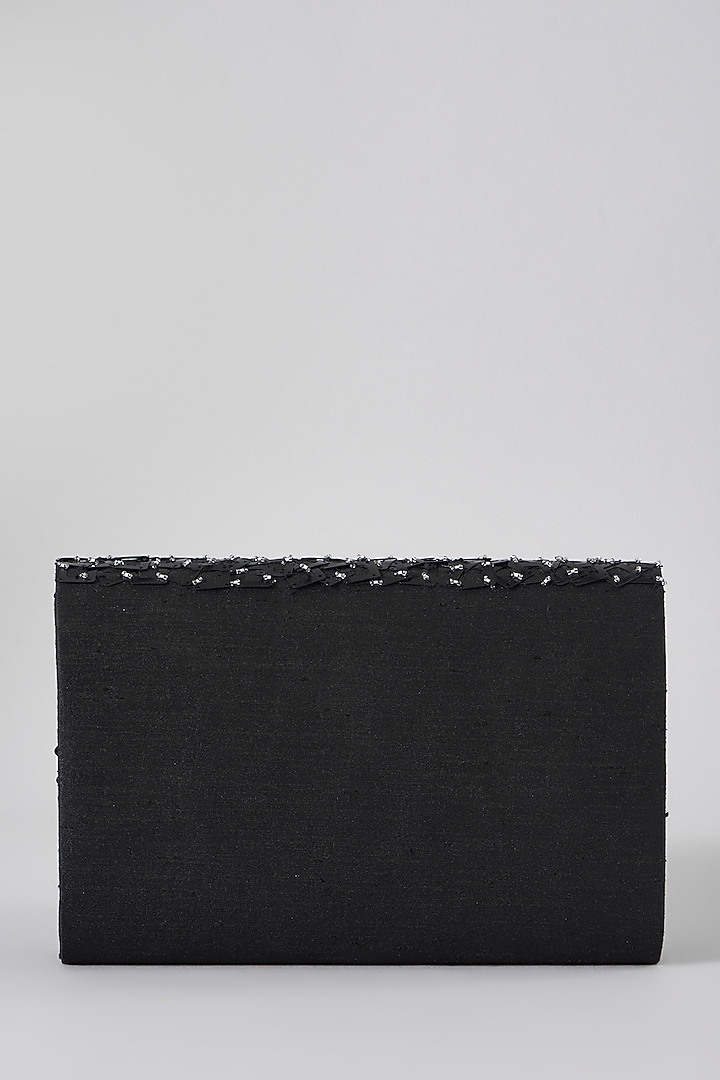 Black Hand Embroidered Clutch With Sling Chain by The Purple Sack at Pernia's Pop Up Shop