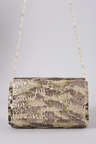 Copper Embellished Clutch With Sling Chain by The Purple Sack