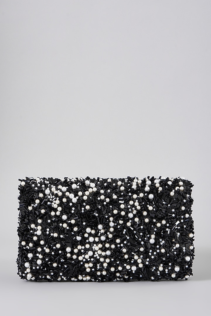 Black Embellished Clutch With Sling Chain by The Purple Sack at Pernia's Pop Up Shop