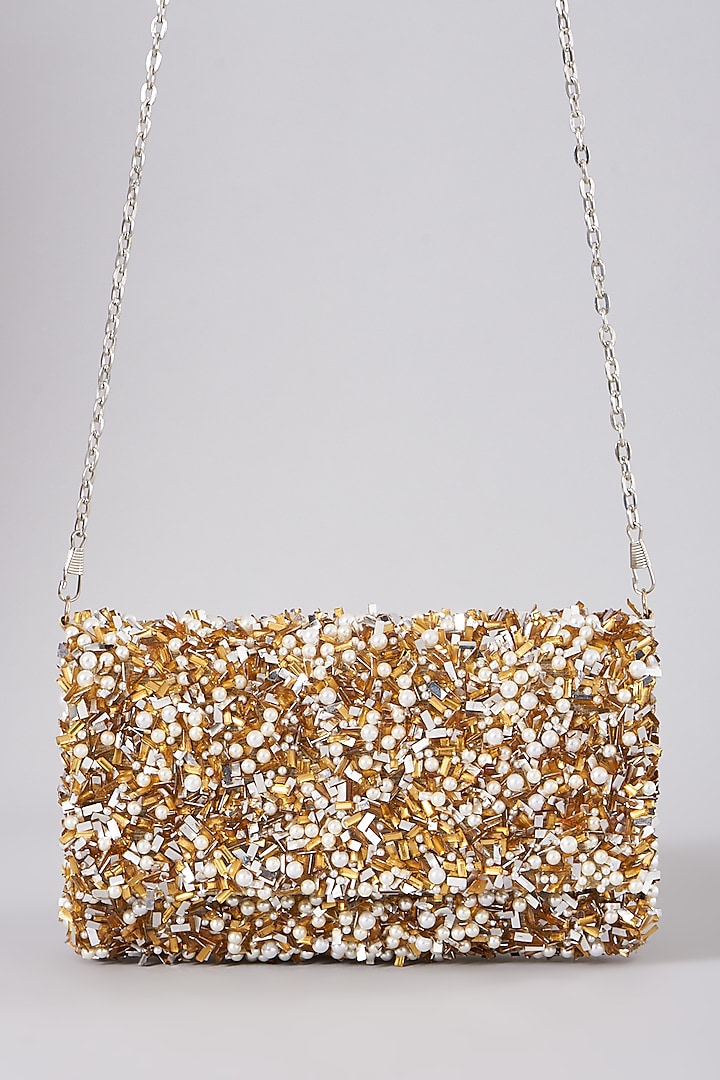 Multi-Colored Embellished Clutch With Sling Chain by The Purple Sack
