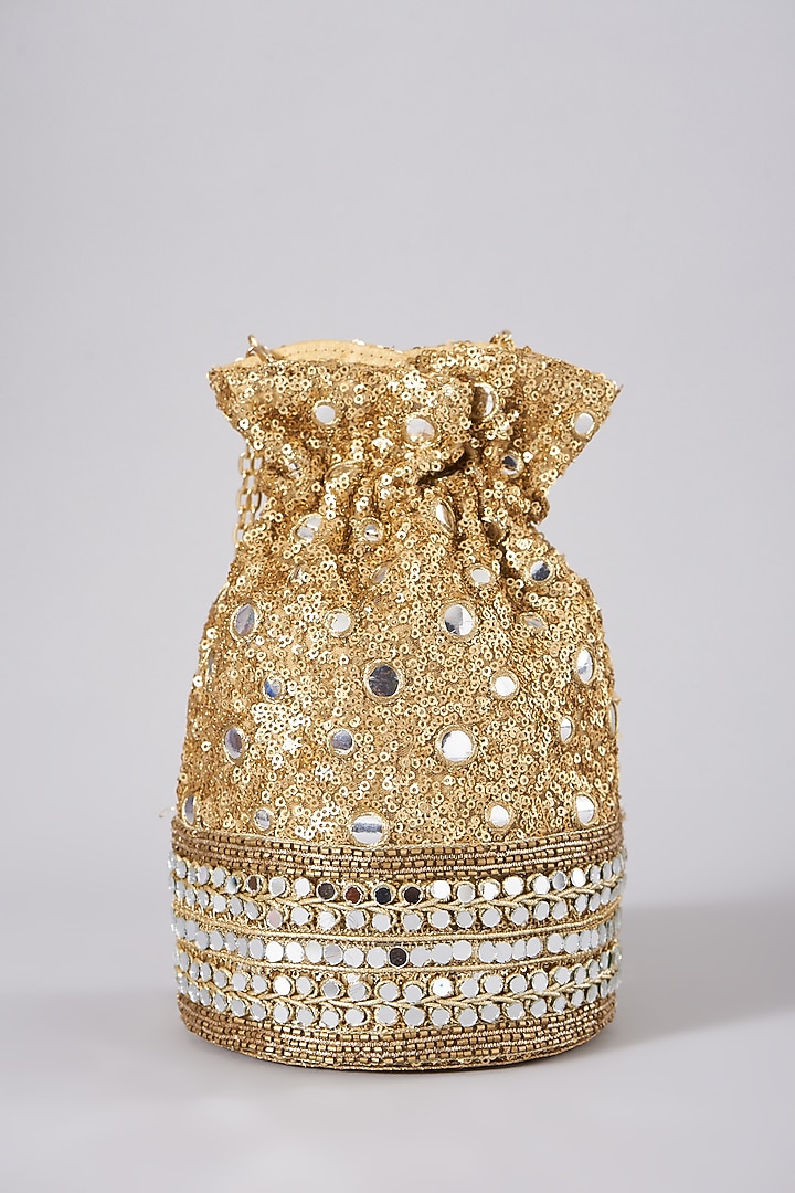 Golden Embellished Potli With Chain by The Purple Sack at Pernia's Pop Up Shop