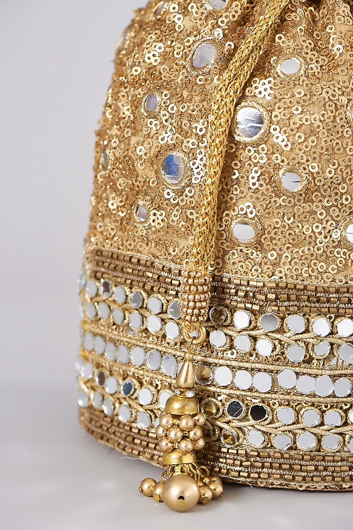 Golden Embellished Potli With Chain by The Purple Sack at Pernia's Pop Up Shop