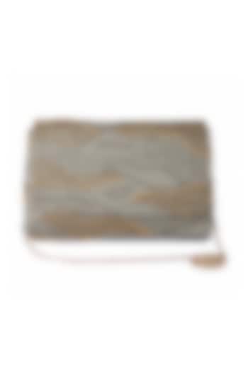 Grey Raw Silk Hand Embroidered Clutch by The Purple Sack at Pernia's Pop Up Shop