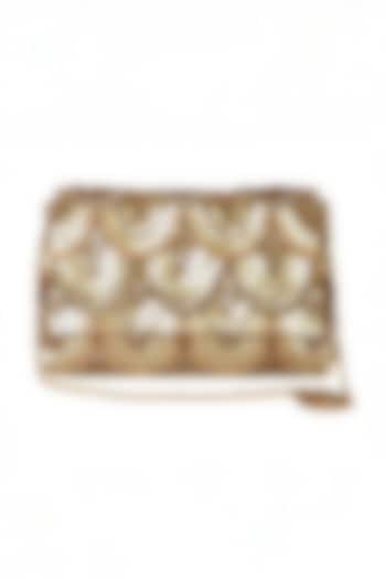Gold Raw Silk Hand Embroidered Clutch by The Purple Sack at Pernia's Pop Up Shop