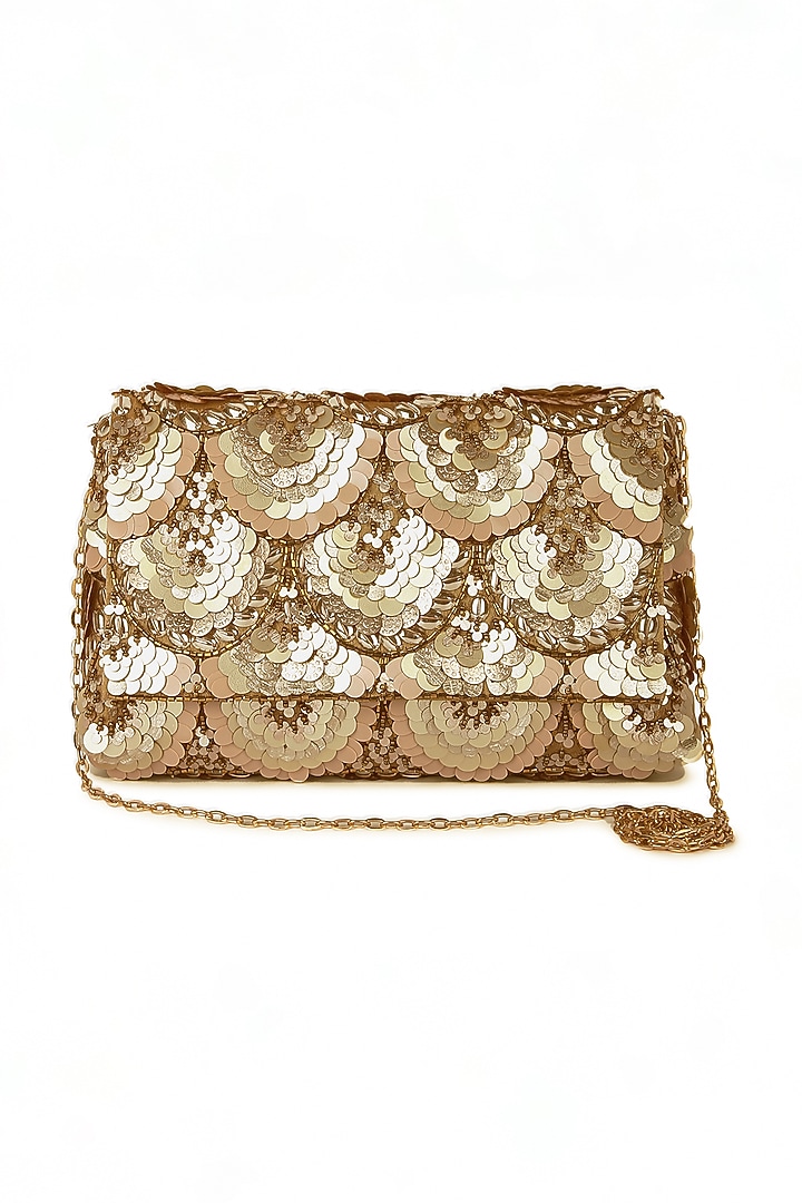 Gold Raw Silk Hand Embroidered Clutch by The Purple Sack at Pernia's Pop Up Shop