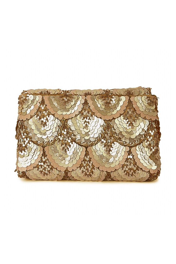 Gold Raw Silk Hand Embroidered Clutch by The Purple Sack at Pernia's Pop Up Shop