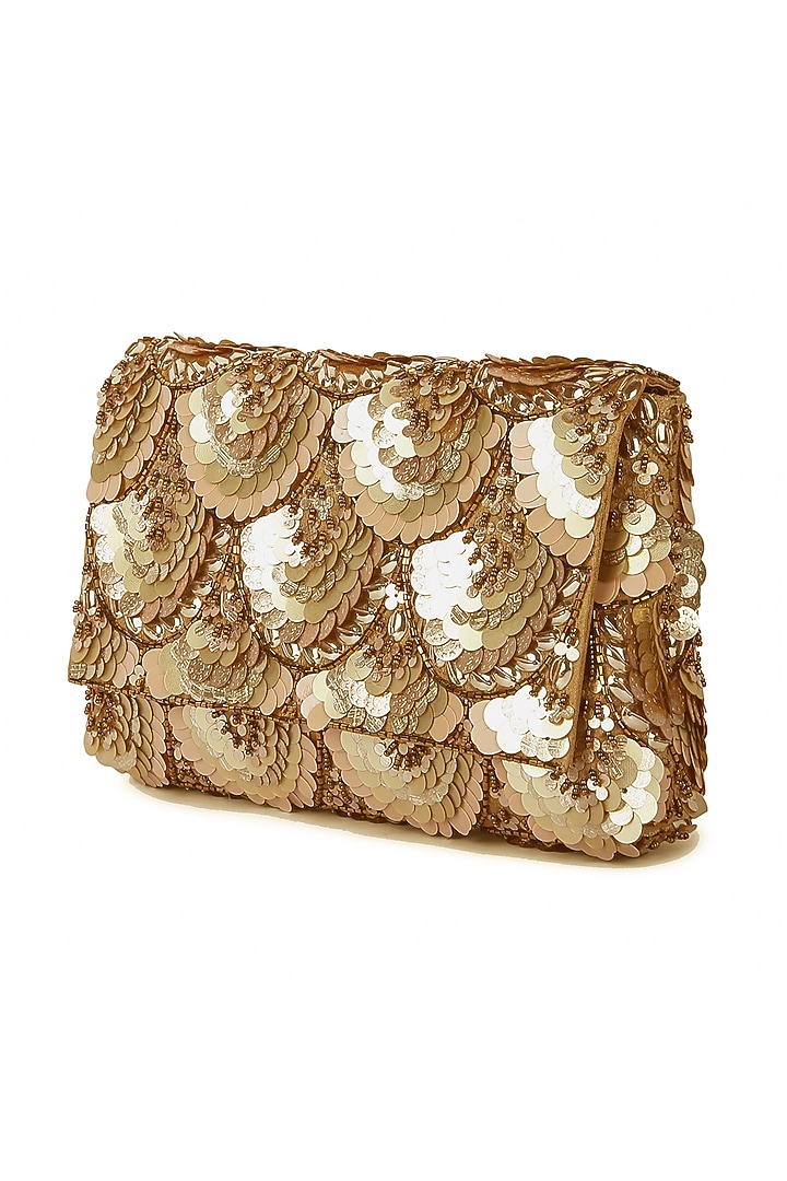 Gold Raw Silk Hand Embroidered Clutch by The Purple Sack at Pernia's Pop Up Shop