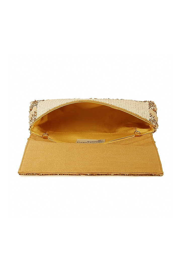Gold Raw Silk Hand Embroidered Clutch by The Purple Sack at Pernia's Pop Up Shop