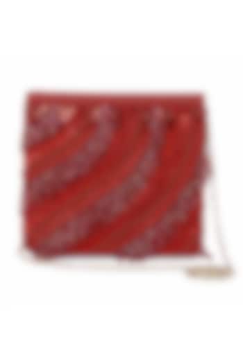 Red Raw Silk Hand Embroidered Clutch by The Purple Sack at Pernia's Pop Up Shop
