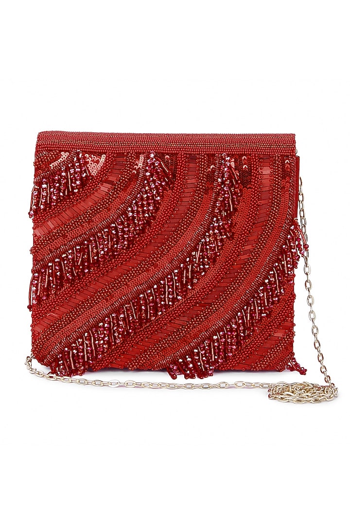 Red Raw Silk Hand Embroidered Clutch by The Purple Sack at Pernia's Pop Up Shop
