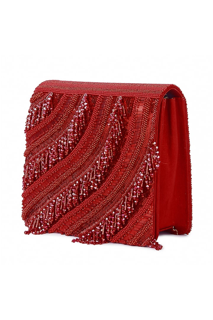 Red Raw Silk Hand Embroidered Clutch by The Purple Sack at Pernia's Pop Up Shop