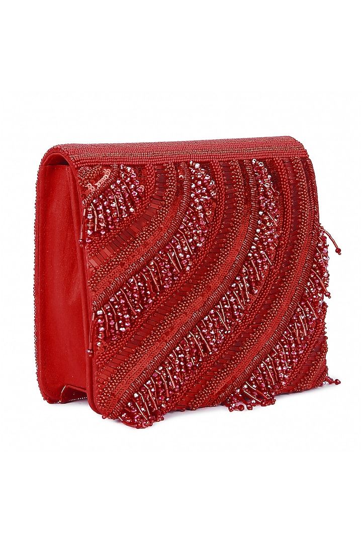 Red Raw Silk Hand Embroidered Clutch by The Purple Sack at Pernia's Pop Up Shop