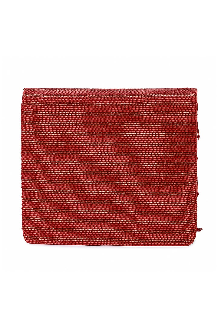 Red Raw Silk Hand Embroidered Clutch by The Purple Sack at Pernia's Pop Up Shop