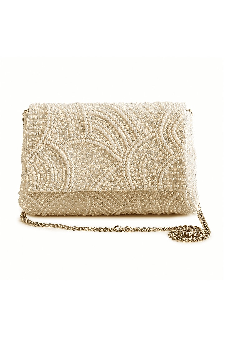White Raw Silk Hand Embroidered Clutch by The Purple Sack at Pernia's Pop Up Shop