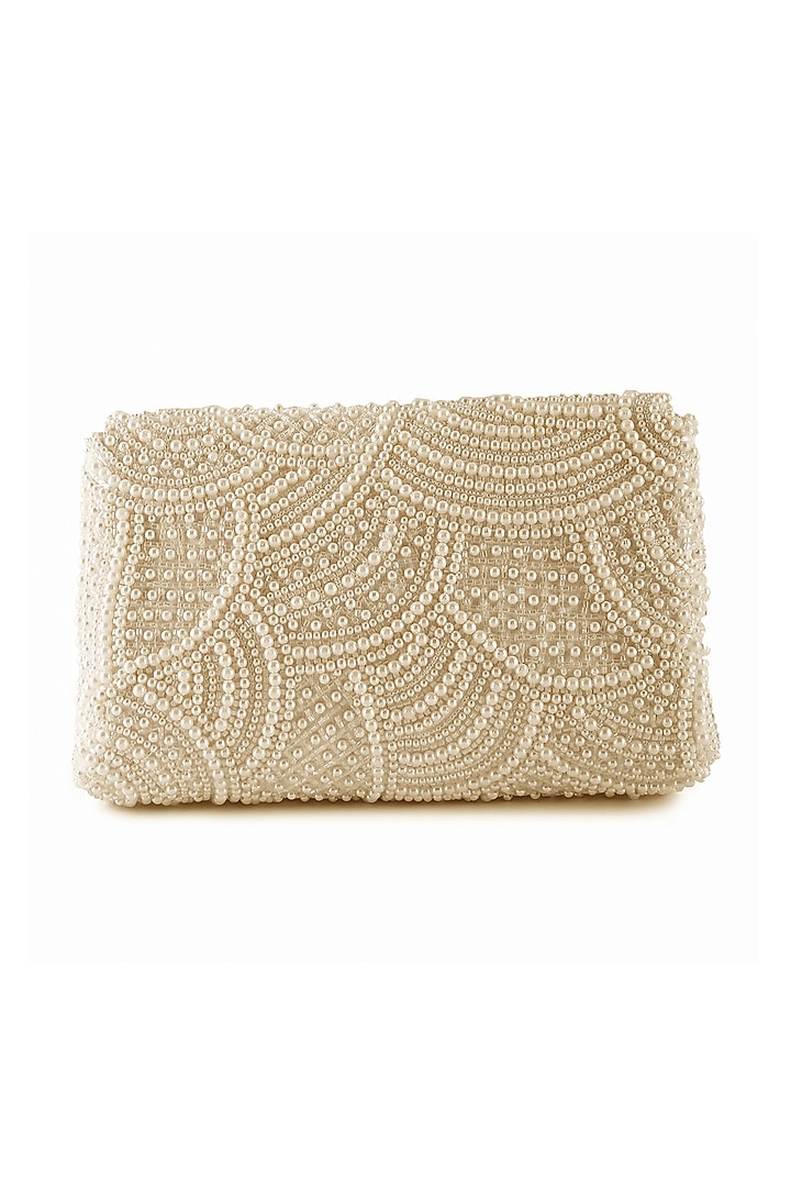 White Raw Silk Hand Embroidered Clutch by The Purple Sack at Pernia's Pop Up Shop