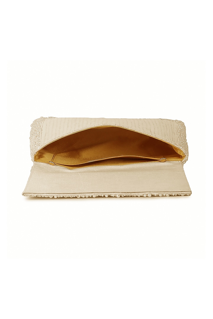White Raw Silk Hand Embroidered Clutch by The Purple Sack at Pernia's Pop Up Shop