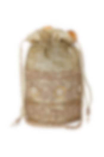 Golden Raw Silk Hand Embroidered Potli by The Purple Sack at Pernia's Pop Up Shop