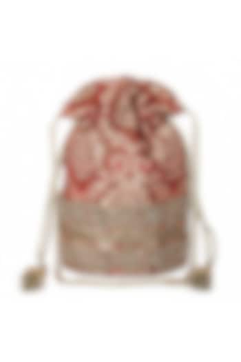 Red Raw Silk Hand Embroidered Potli by The Purple Sack at Pernia's Pop Up Shop