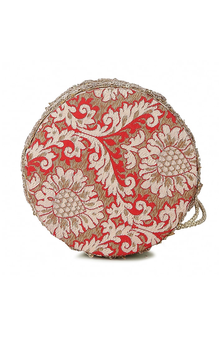 Red Raw Silk Hand Embroidered Potli by The Purple Sack at Pernia's Pop Up Shop