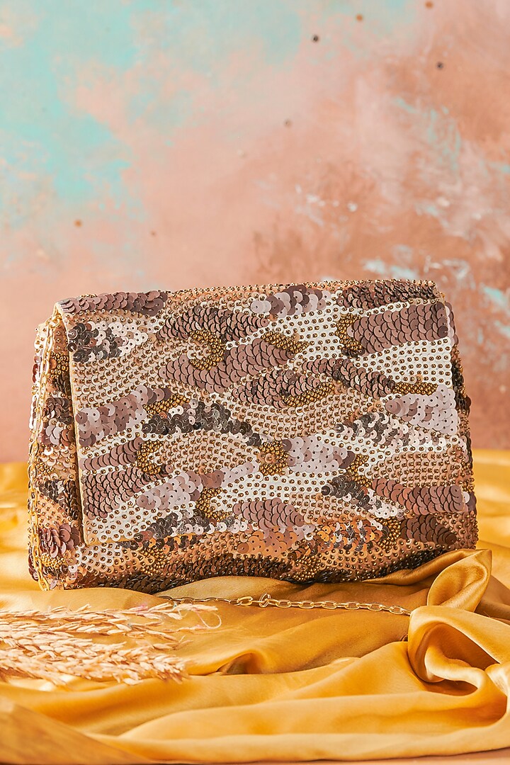 Multi-Colored Raw Silk Hand Embroidered Clutch by The Purple Sack at Pernia's Pop Up Shop