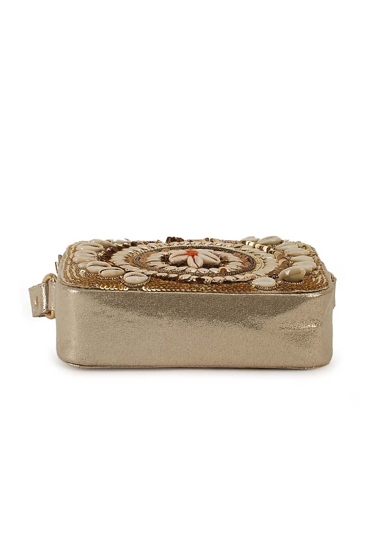 Gold Raw Silk Hand Embroidered Clutch by The Purple Sack at Pernia's Pop Up Shop