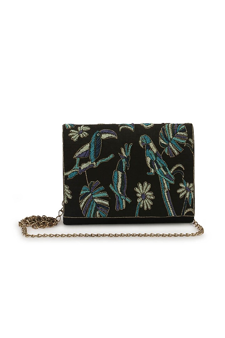 Multi-Colored Raw Silk Hand Embroidered Clutch by The Purple Sack at Pernia's Pop Up Shop