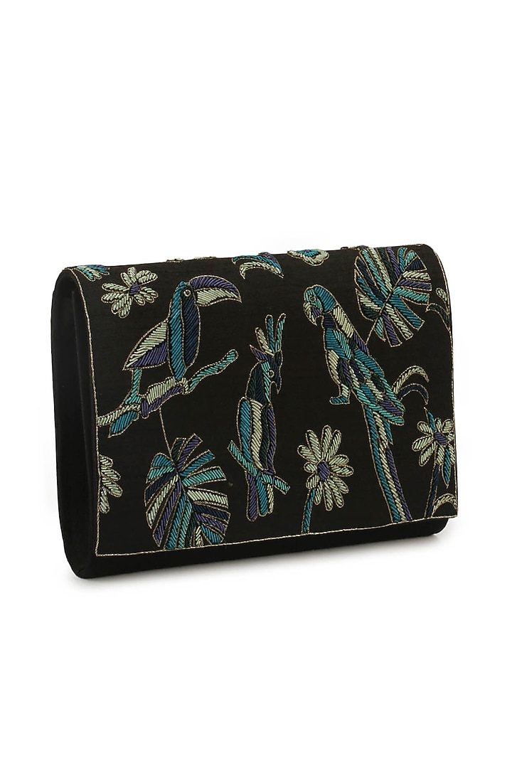 Multi-Colored Raw Silk Hand Embroidered Clutch by The Purple Sack at Pernia's Pop Up Shop