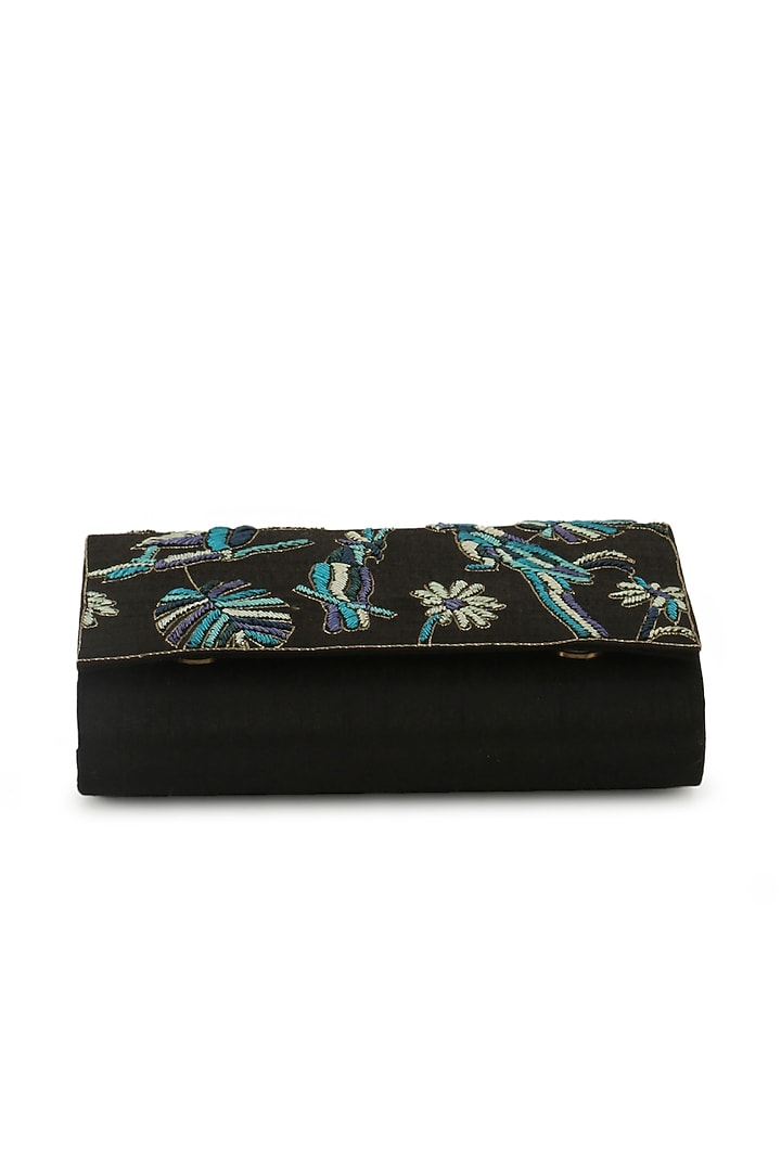 Multi-Colored Raw Silk Hand Embroidered Clutch by The Purple Sack at Pernia's Pop Up Shop