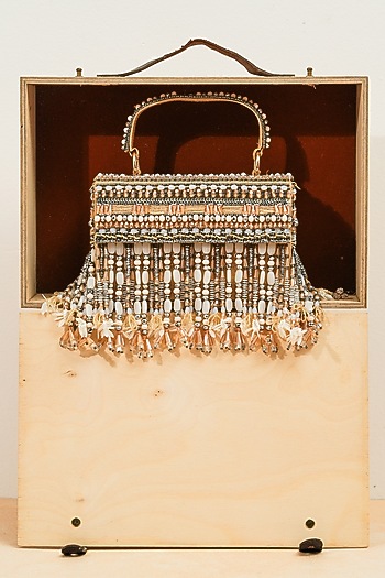 Gold Raw Silk Hanging Box Handcrafted Clutch by The Purple Sack at Pernia's Pop Up Shop