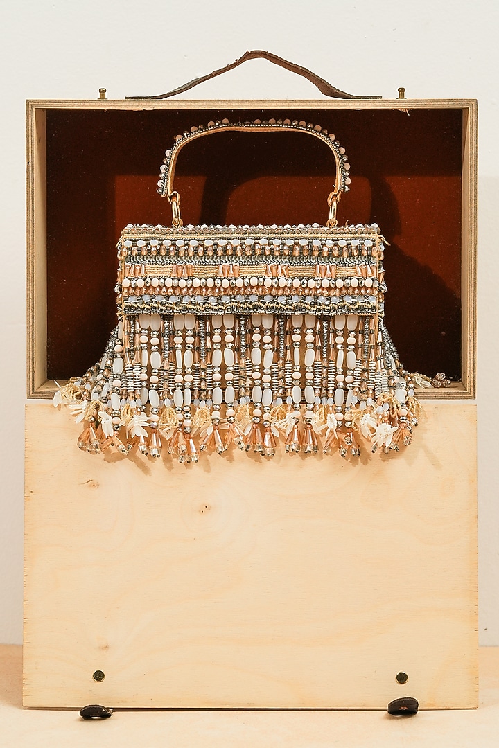 Gold Raw Silk Hanging Box Handcrafted Clutch by The Purple Sack at Pernia's Pop Up Shop