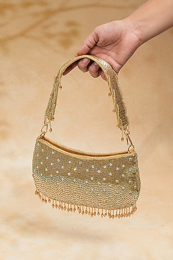 Golden Raw Silk Handcrafted Clutch by The Purple Sack at Pernia's Pop Up Shop