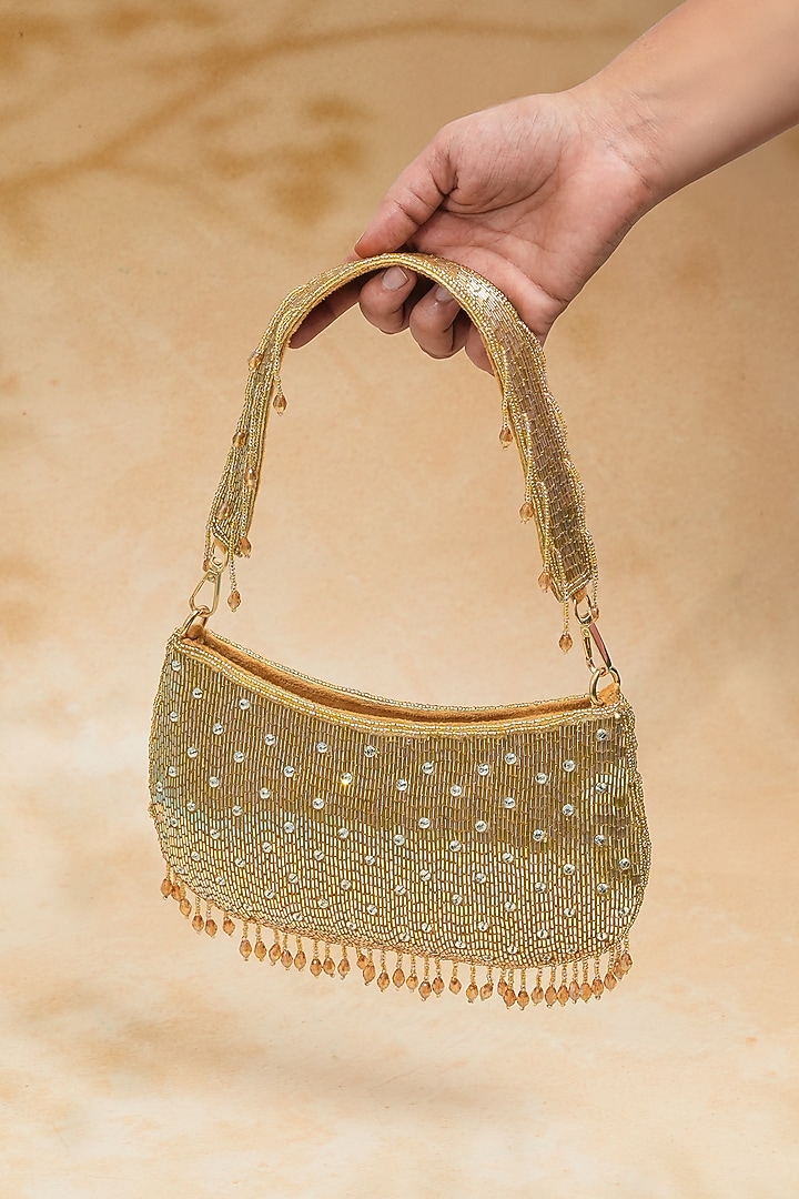Golden Raw Silk Handcrafted Clutch by The Purple Sack at Pernia's Pop Up Shop