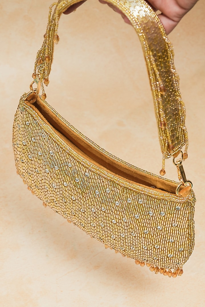 Golden Raw Silk Handcrafted Clutch by The Purple Sack at Pernia's Pop Up Shop