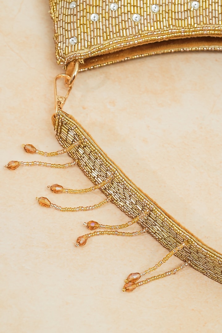 Golden Raw Silk Handcrafted Clutch by The Purple Sack at Pernia's Pop Up Shop
