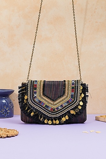 Multi-Colored Jacquard Handcrafted Boho Clutch by The Purple Sack at Pernia's Pop Up Shop