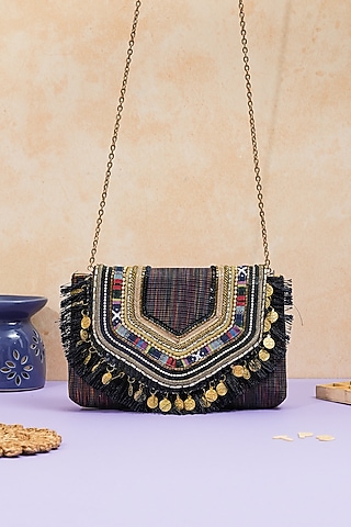 Multi-Colored Jacquard Handcrafted Boho Clutch by The Purple Sack