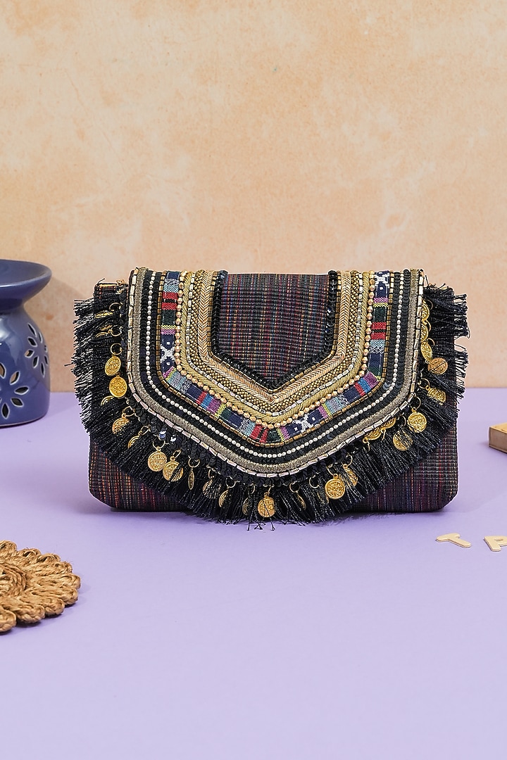 Multi-Colored Jacquard Handcrafted Boho Clutch by The Purple Sack at Pernia's Pop Up Shop