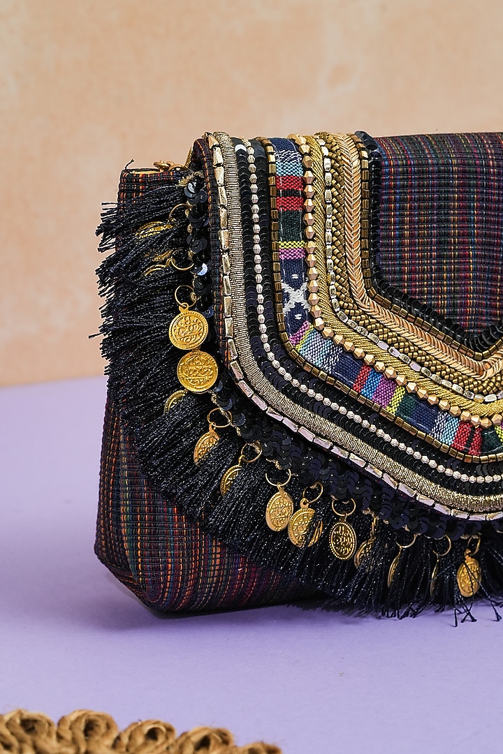 Multi-Colored Jacquard Handcrafted Boho Clutch by The Purple Sack at Pernia's Pop Up Shop