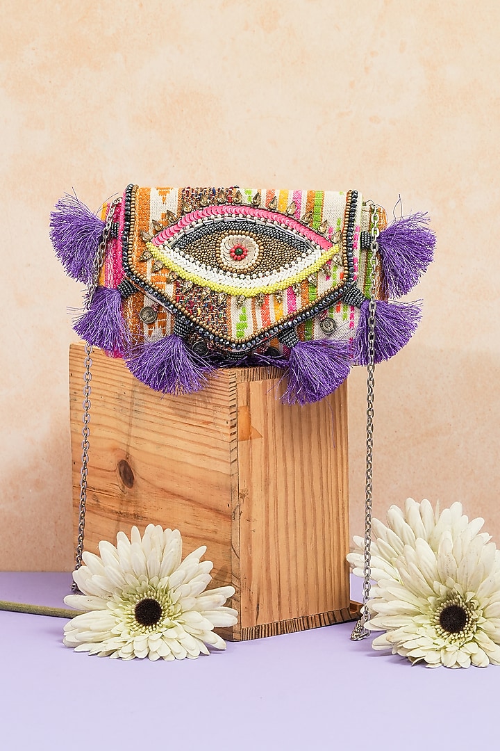 Multi-Colored Jacquard Handcrafted Clutch by The Purple Sack at Pernia's Pop Up Shop