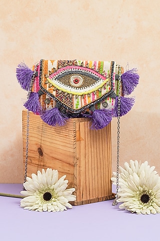 Multi-Colored Jacquard Handcrafted Clutch by The Purple Sack